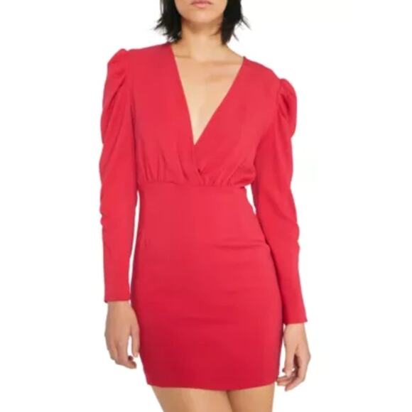 IRO Valeria V-Neck Mini Dress In Framboise Size 34